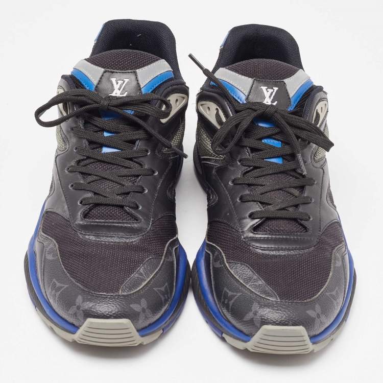 Pre Owned Louis Vuitton Black/Blue Leather and Mesh Low Top Sneakers Size 42