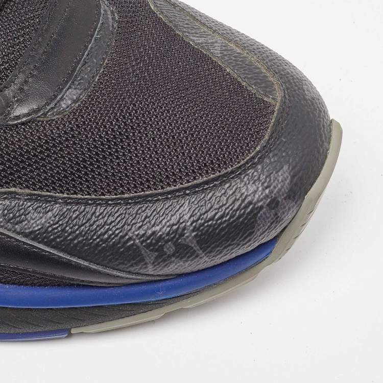 Pre Owned Louis Vuitton Black/Blue Leather and Mesh Low Top Sneakers Size 42