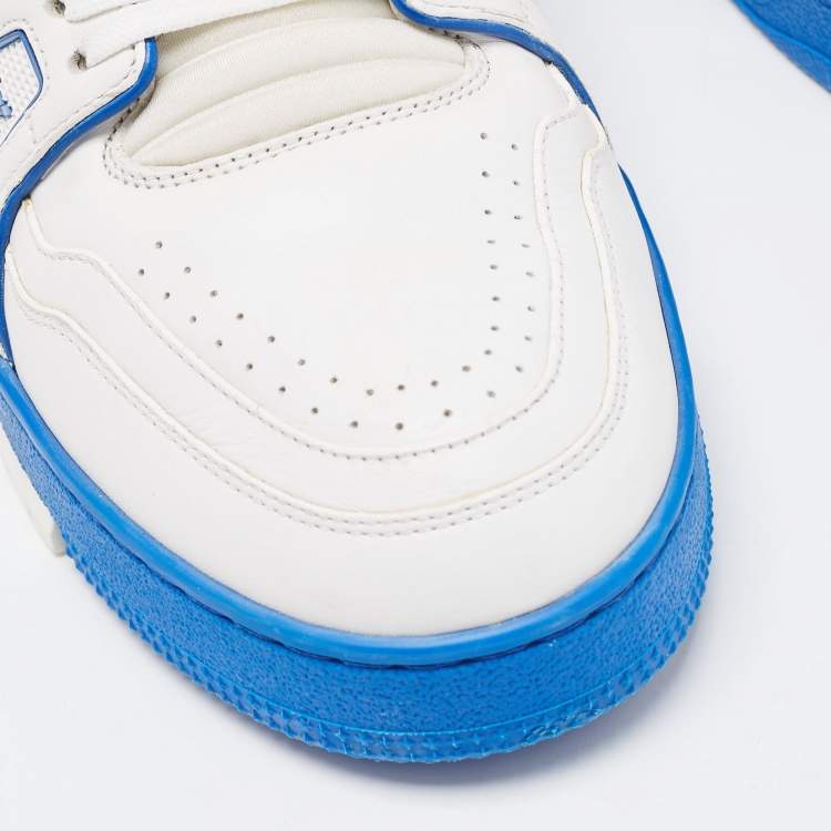 Pre Owned Louis Vuitton White/Blue Leather LV Trainer Sneakers Size 41