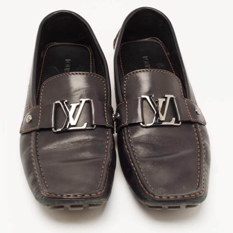 Pre Owned Louis Vuitton Black Leather Monte Carlo Loafers Size 44.5 