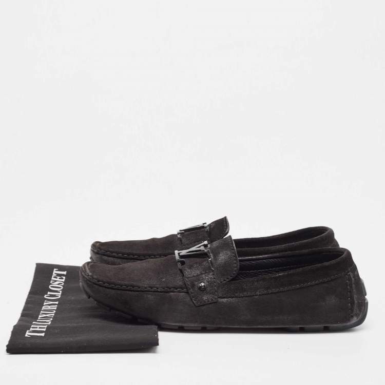 Pre Owned Louis Vuitton Black Suede Monte Carlo Loafers Size 44