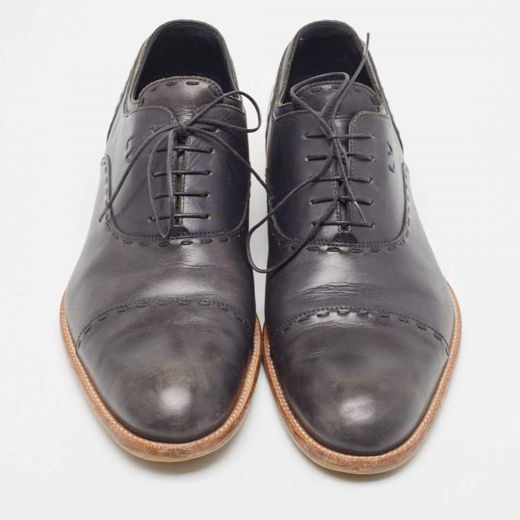 Pre Owned Louis Vuitton Black Leather Oxford Loafers Size 44