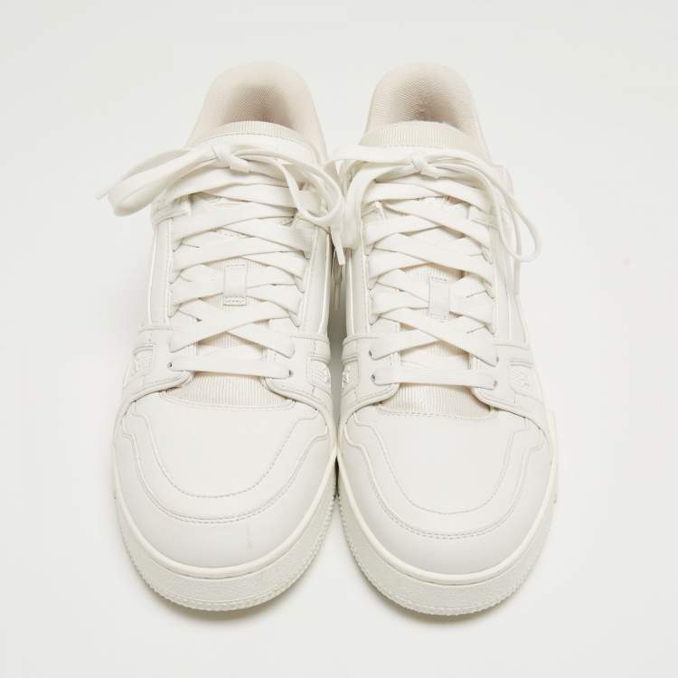 Pre Owned Louis Vuitton White Leather and Fabric LV Trainer Sneakers Size 41