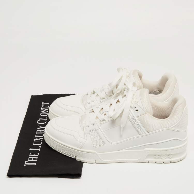 Pre Owned Louis Vuitton White Leather and Fabric LV Trainer Sneakers Size 41
