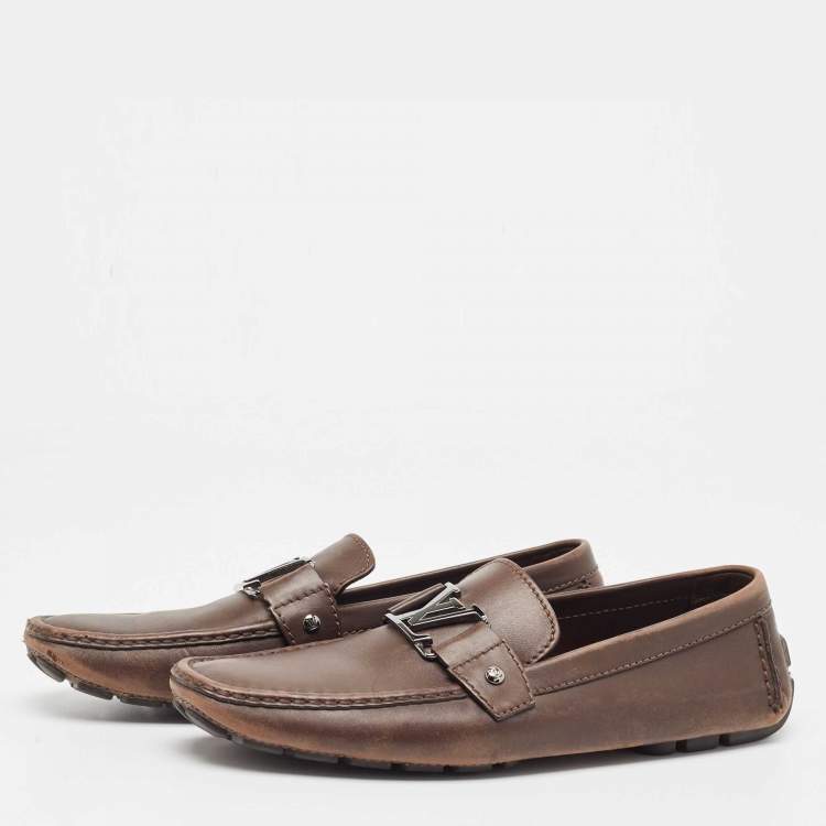 Pre Owned Louis Vuitton Brown Leather Monte Carlo Loafers Size 44.5
