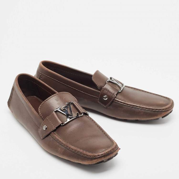 Pre Owned Louis Vuitton Brown Leather Monte Carlo Loafers Size 44.5