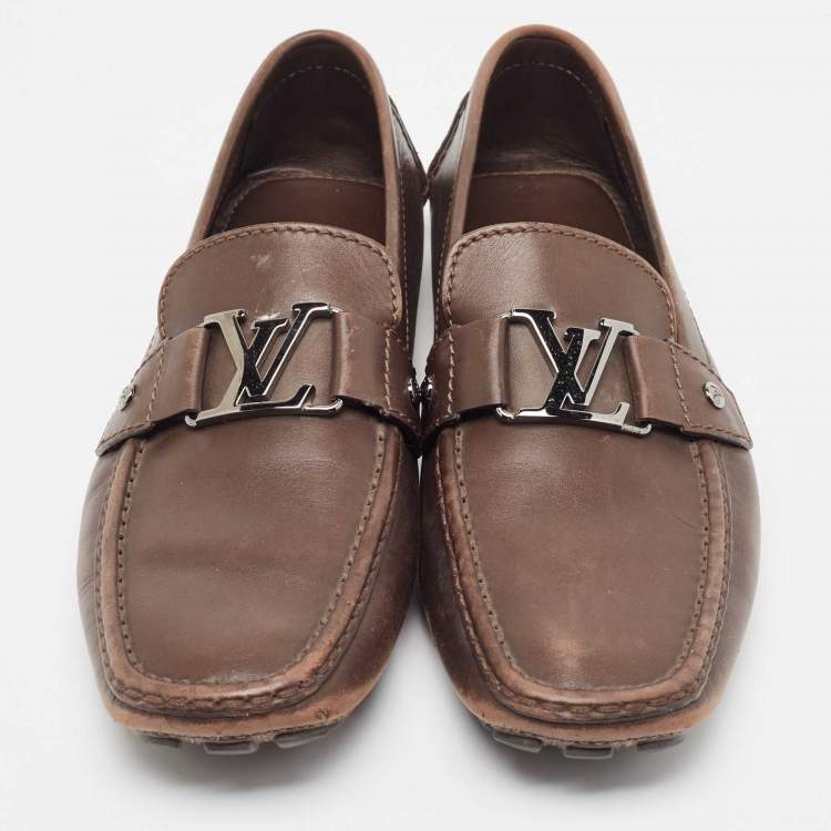 Pre Owned Louis Vuitton Brown Leather Monte Carlo Loafers Size 44.5