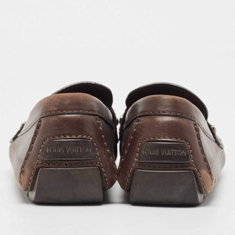 Pre Owned Louis Vuitton Brown Leather Monte Carlo Loafers Size 44.5