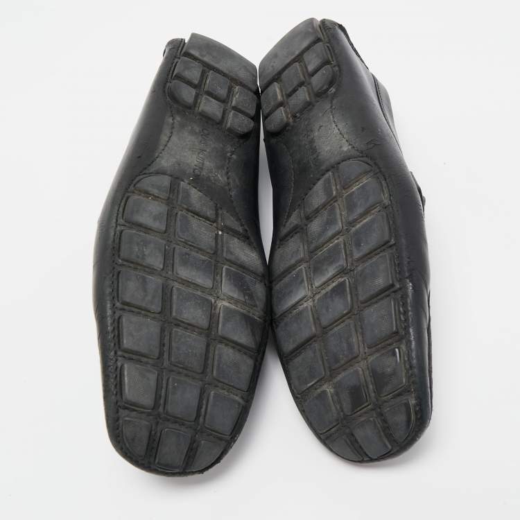Pre Owned Louis Vuitton Black Leather Slip On Loafers Size 44.5
