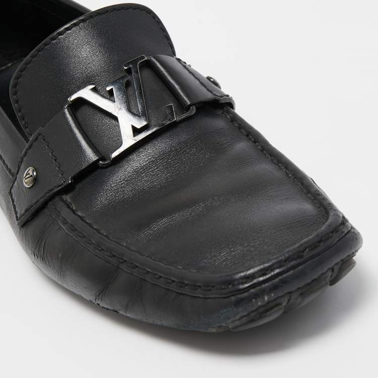 Pre Owned Louis Vuitton Black Leather Slip On Loafers Size 44.5
