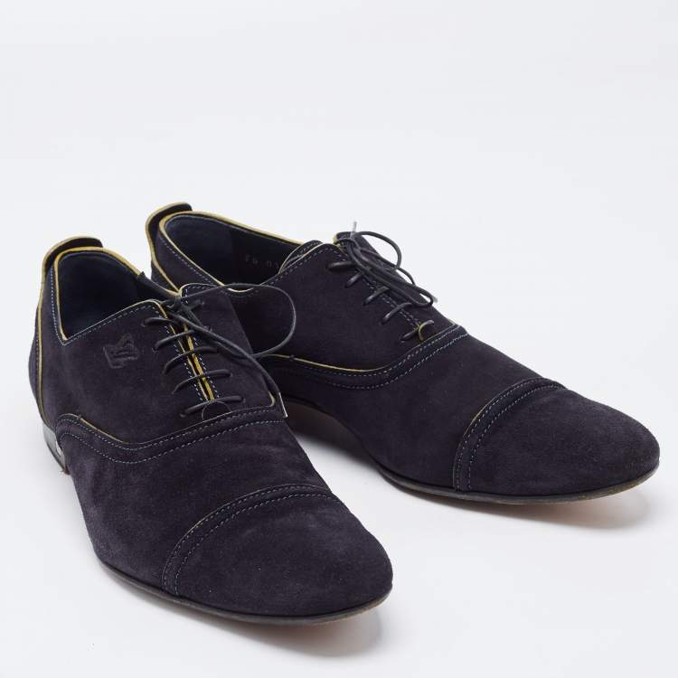 Pre Owned Louis Vuitton Navy Blue Suede Lace Up Oxford Size 43.5