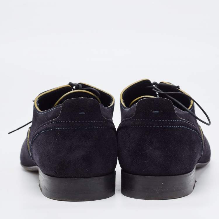 Pre Owned Louis Vuitton Navy Blue Suede Lace Up Oxford Size 43.5