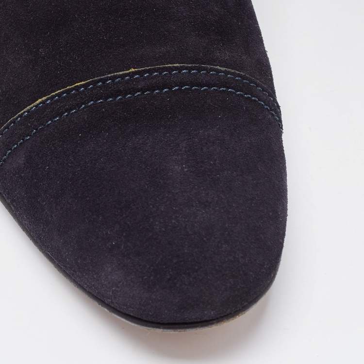 Pre Owned Louis Vuitton Navy Blue Suede Lace Up Oxford Size 43.5