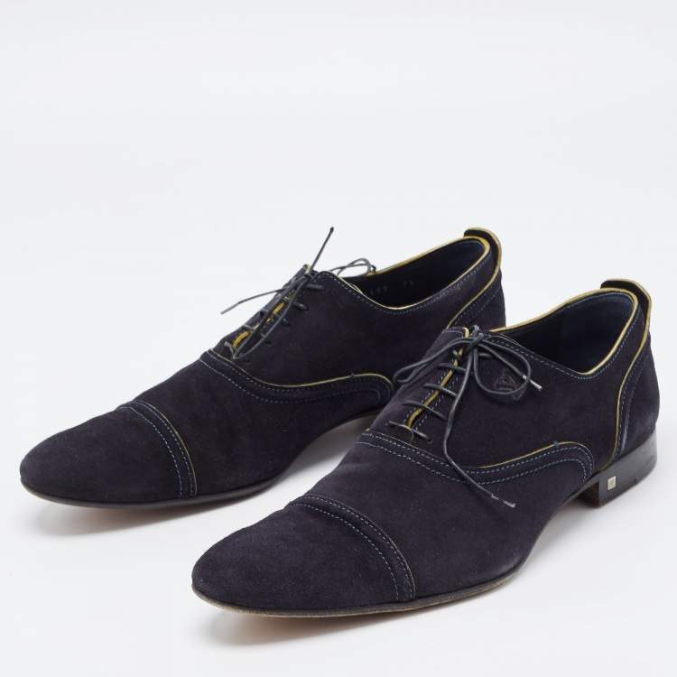 Pre Owned Louis Vuitton Navy Blue Suede Lace Up Oxford Size 43.5