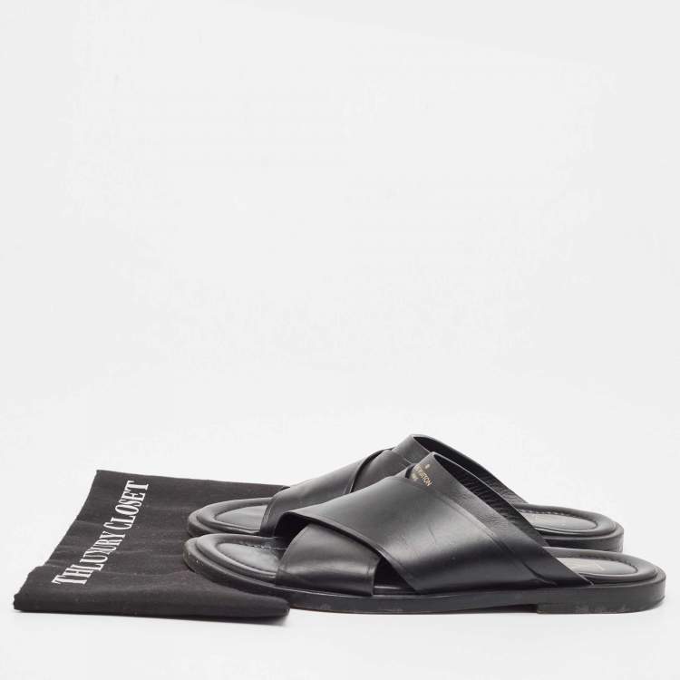 مملوكة مسبقًا Louis Vuitton Black Leather Foch Slides Size 41