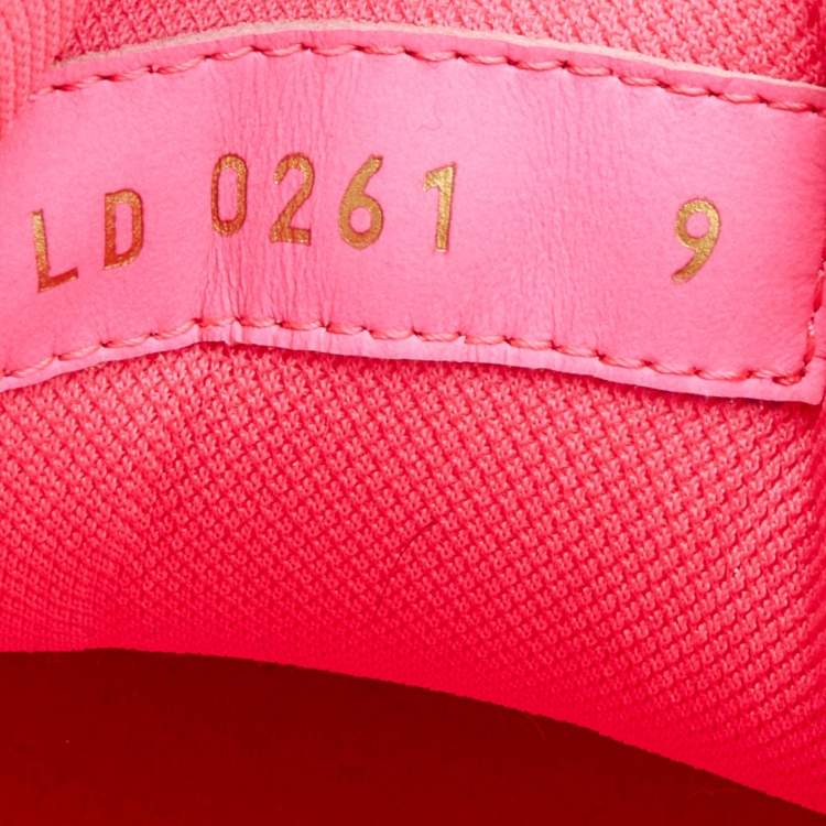Pre Owned Louis Vuitton Neon Pink/Brown Leather and Fabric Trainer Sneakers Size 43