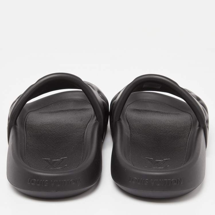 Pre Owned Louis Vuitton Black Monogram Rubber Waterfront Mule Sandals Size 42