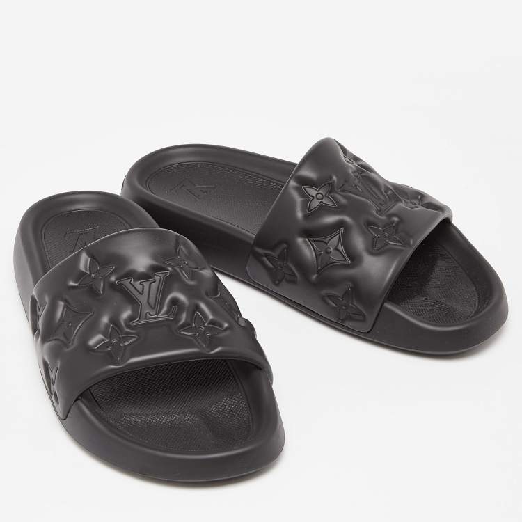 Pre Owned Louis Vuitton Black Monogram Rubber Waterfront Mule Sandals Size 42