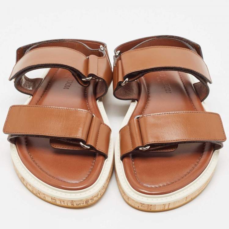 Pre Owned Louis Vuitton Brown Leather Sandals Size 42.5