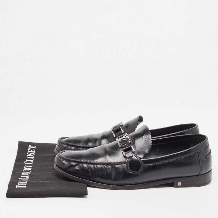 Pre Owned Louis Vuitton Black Leather Hockenheim Loafers Size 44