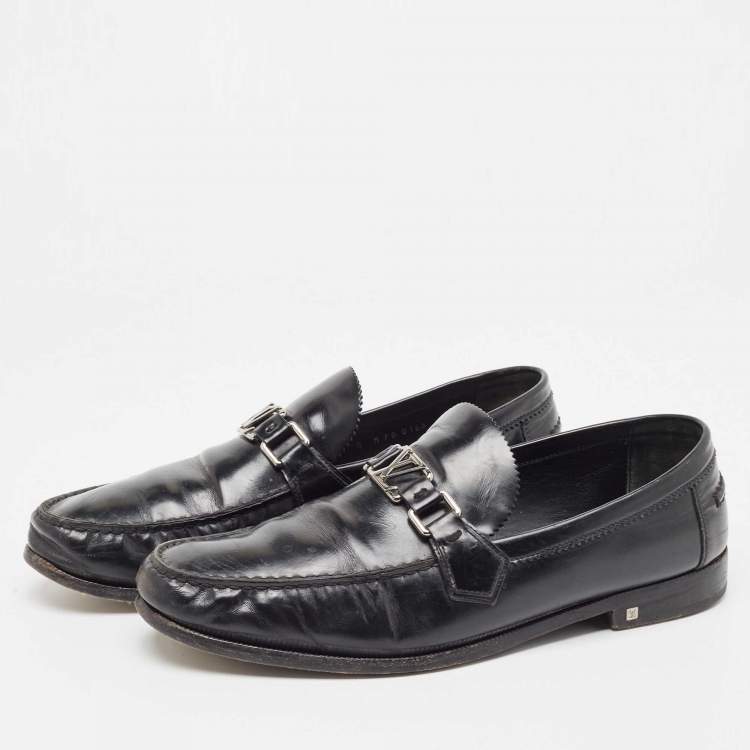 Pre Owned Louis Vuitton Black Leather Hockenheim Loafers Size 44