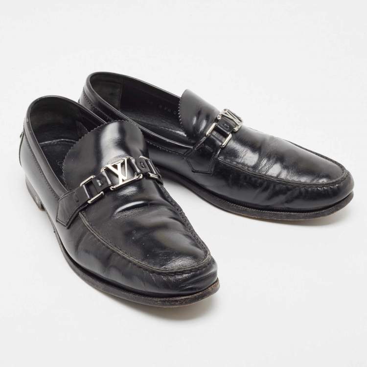 Pre Owned Louis Vuitton Black Leather Hockenheim Loafers Size 44
