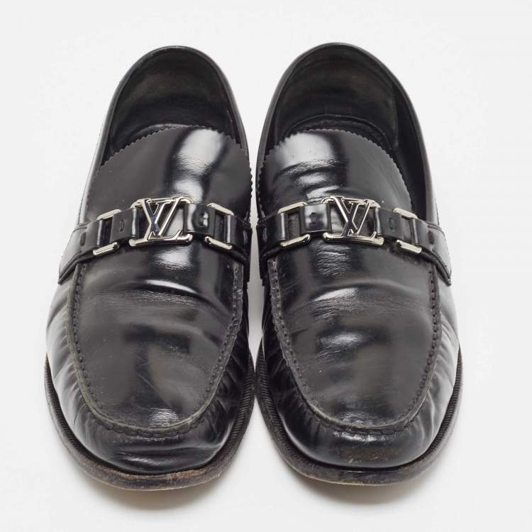 Pre Owned Louis Vuitton Black Leather Hockenheim Loafers Size 44