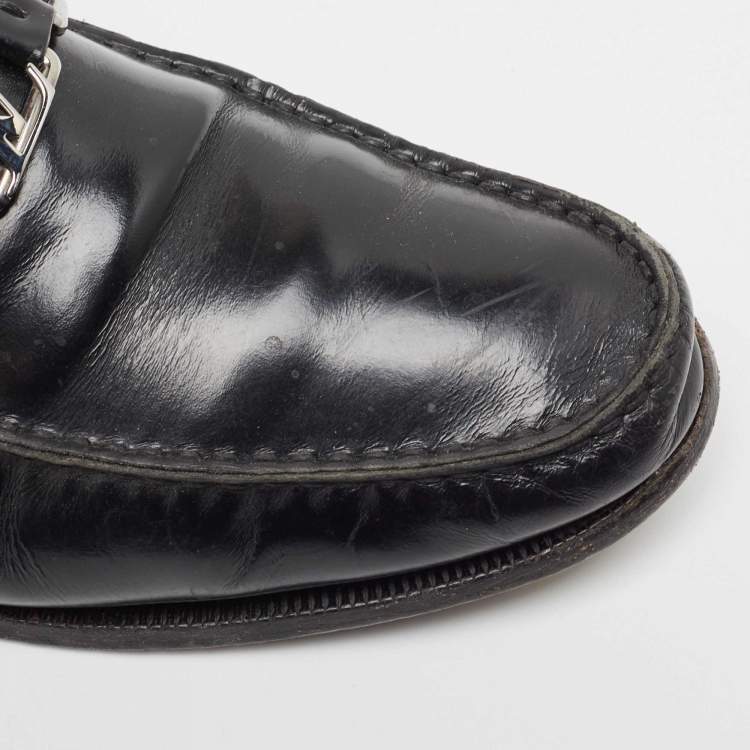 Pre Owned Louis Vuitton Black Leather Hockenheim Loafers Size 44