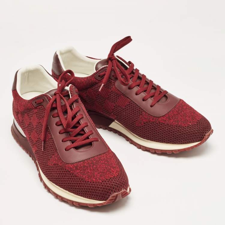Pre Owned Louis Vuitton Burgundy Knit Fabric and Leather Run Away Sneakers Size 42.5 