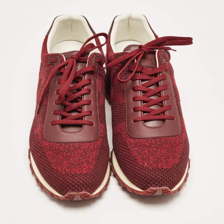 Pre Owned Louis Vuitton Burgundy Knit Fabric and Leather Run Away Sneakers Size 42.5 