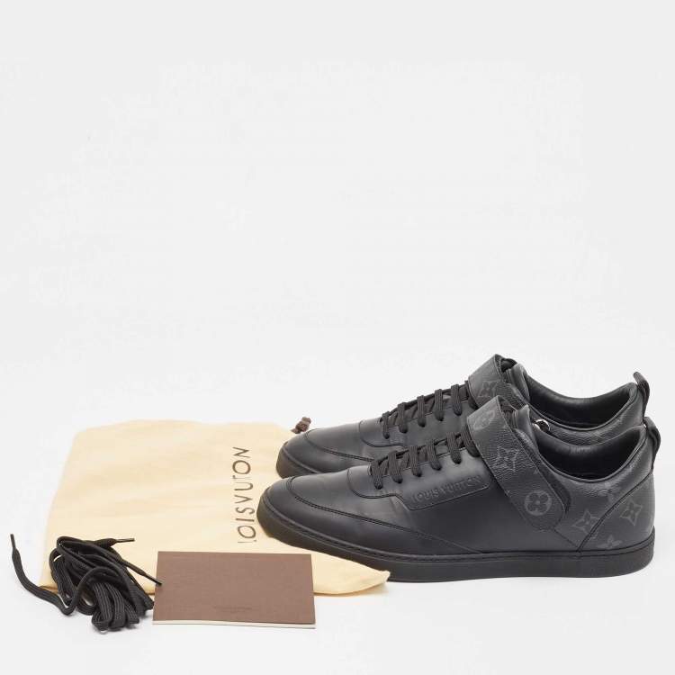 Pre Owned Louis Vuitton Black Leather and Monogram Canvas Velcro Low Top Sneakers Size 42.5