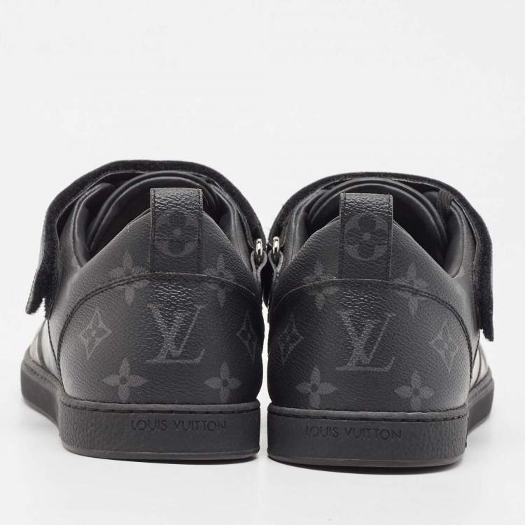 Pre Owned Louis Vuitton Black Leather and Monogram Canvas Velcro Low Top Sneakers Size 42.5