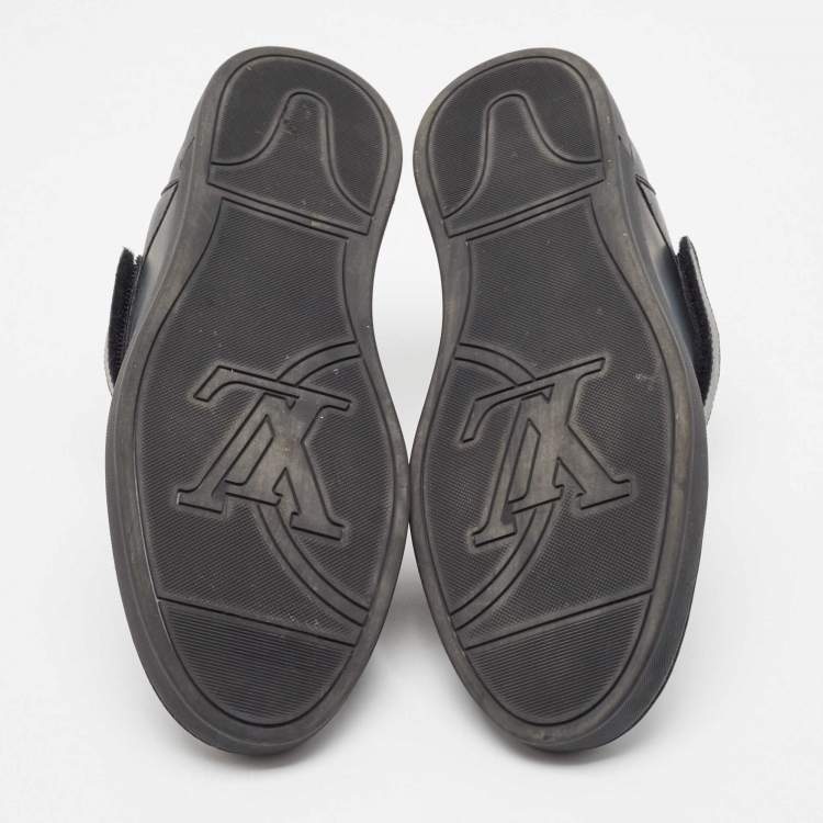 Pre Owned Louis Vuitton Black Leather and Monogram Canvas Velcro Low Top Sneakers Size 42.5