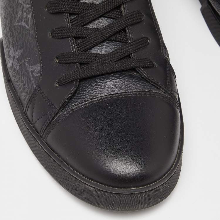 Pre Owned Louis Vuitton Black/Grey Leather and Monogram Canvas Match Up Sneakers Size 43