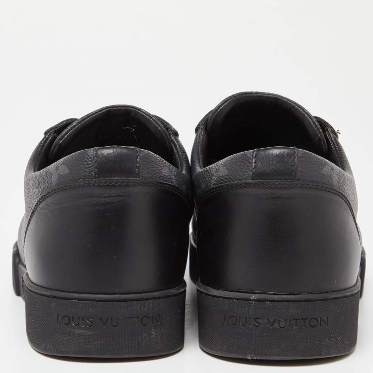 Pre Owned Louis Vuitton Black/Grey Leather and Monogram Canvas Match Up Sneakers Size 43