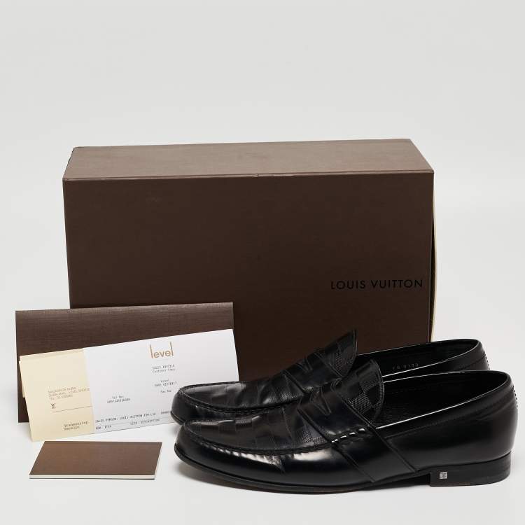 Pre Owned Louis Vuitton Black Damier Leather Santiago Loafers Size 43