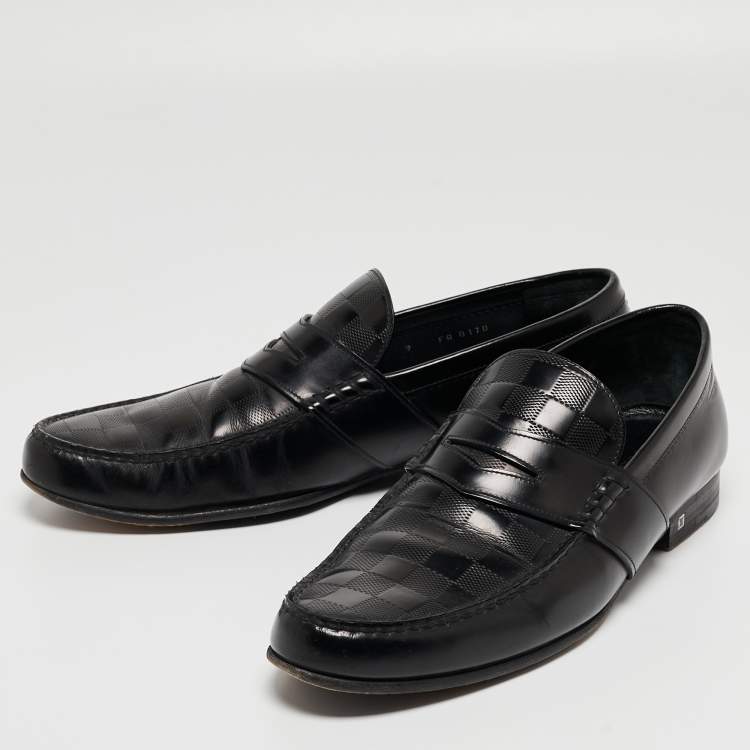 Pre Owned Louis Vuitton Black Damier Leather Santiago Loafers Size 43