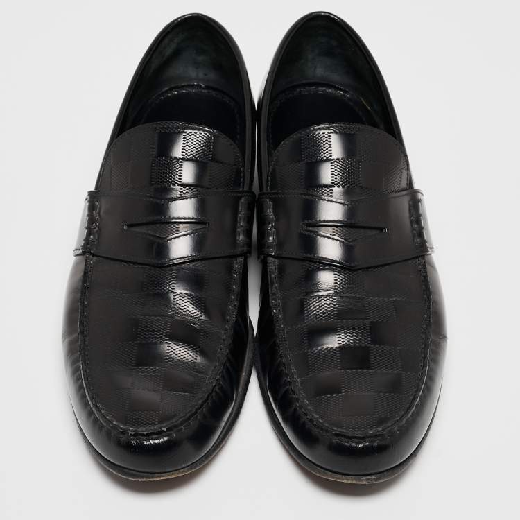 Pre Owned Louis Vuitton Black Damier Leather Santiago Loafers Size 43