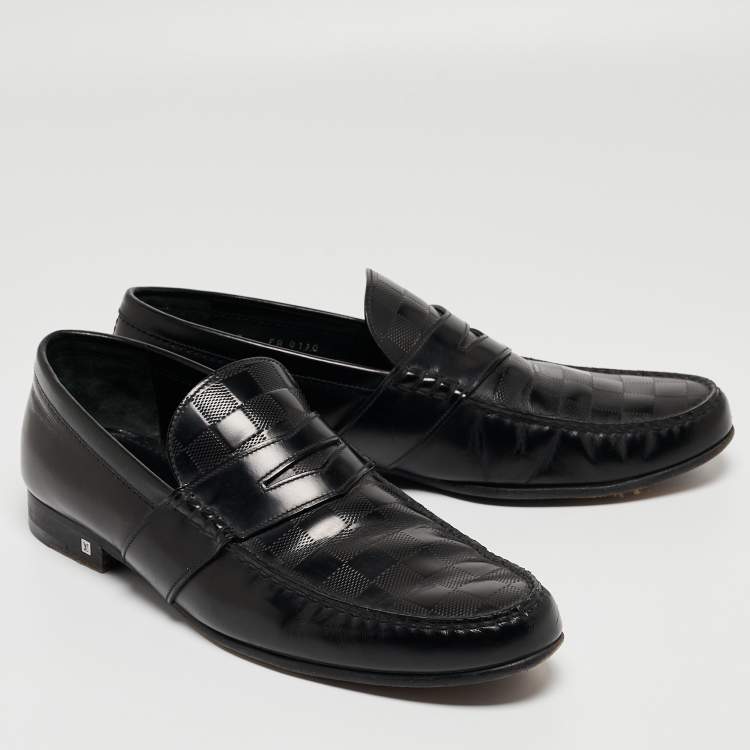 Pre Owned Louis Vuitton Black Damier Leather Santiago Loafers Size 43