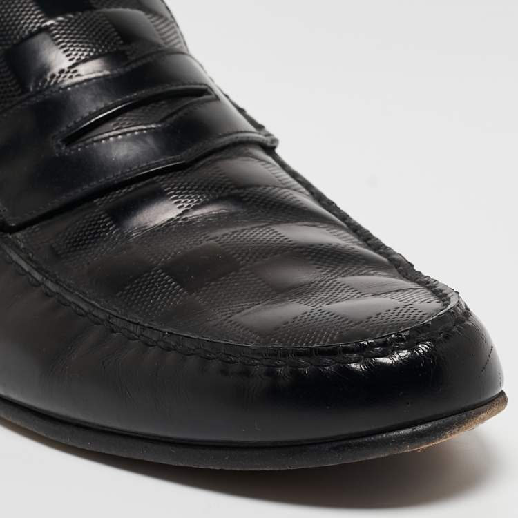 Pre Owned Louis Vuitton Black Damier Leather Santiago Loafers Size 43