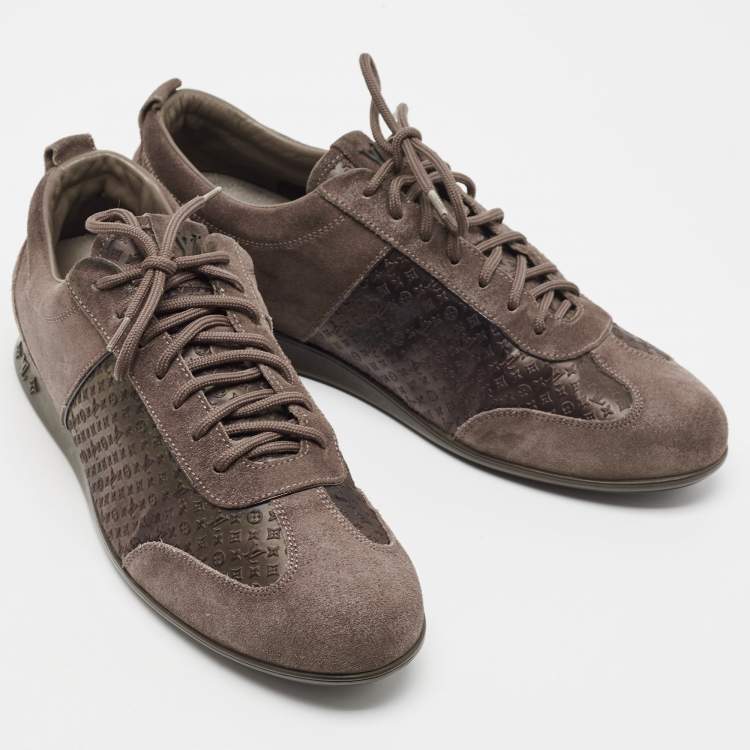 Pre Owned Louis Vuitton Brown Suede And Monogram Satin Low Top Sneakers Size 39.5
