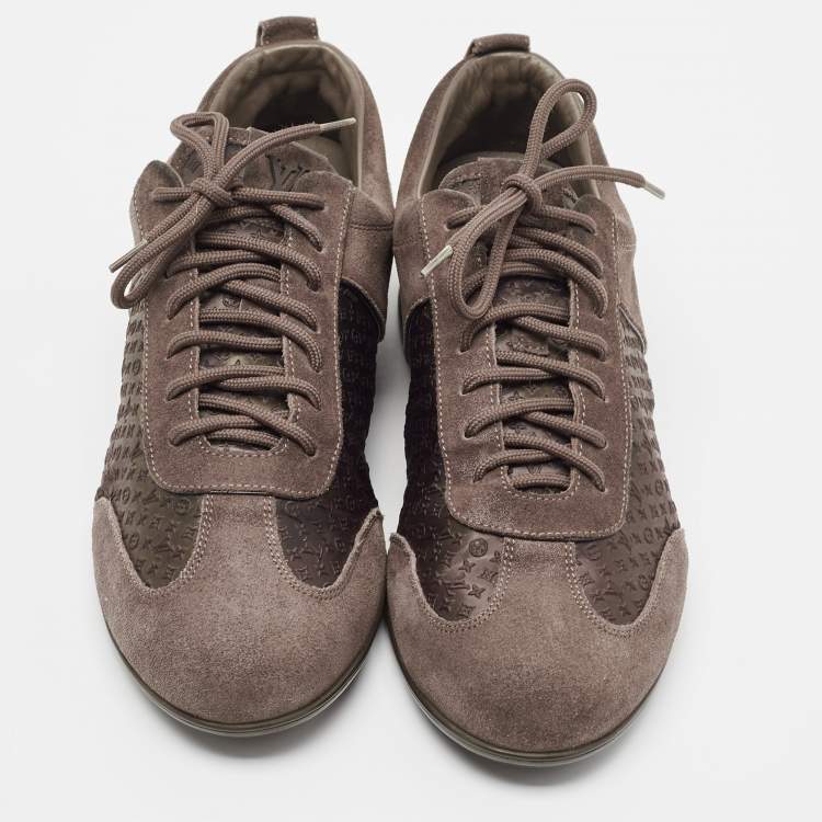 Pre Owned Louis Vuitton Brown Suede And Monogram Satin Low Top Sneakers Size 39.5
