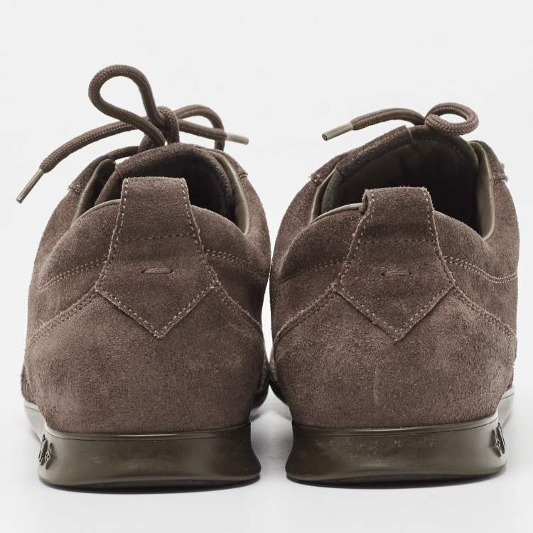 Pre Owned Louis Vuitton Brown Suede And Monogram Satin Low Top Sneakers Size 39.5