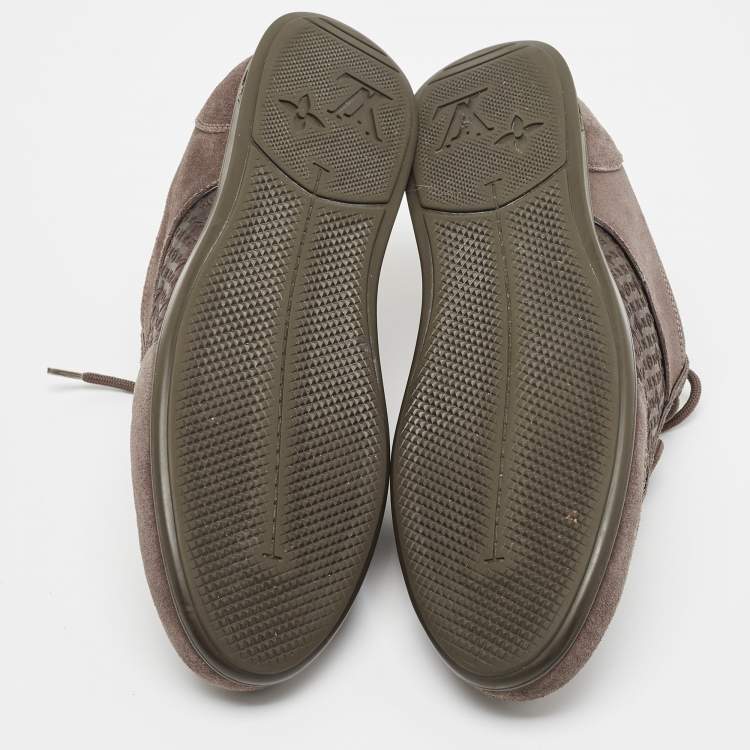 Pre Owned Louis Vuitton Brown Suede And Monogram Satin Low Top Sneakers Size 39.5