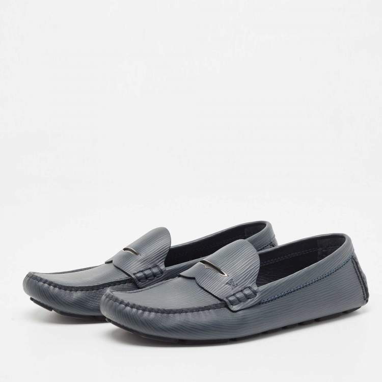 Pre Owned Louis Vuitton Grey Leather Monte Carlo Loafers Size 43