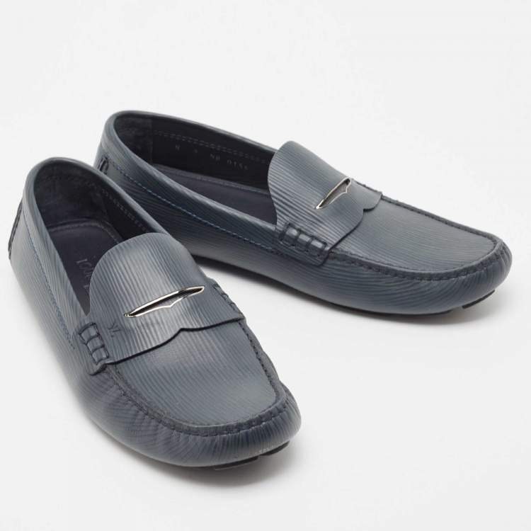 Pre Owned Louis Vuitton Grey Leather Monte Carlo Loafers Size 43