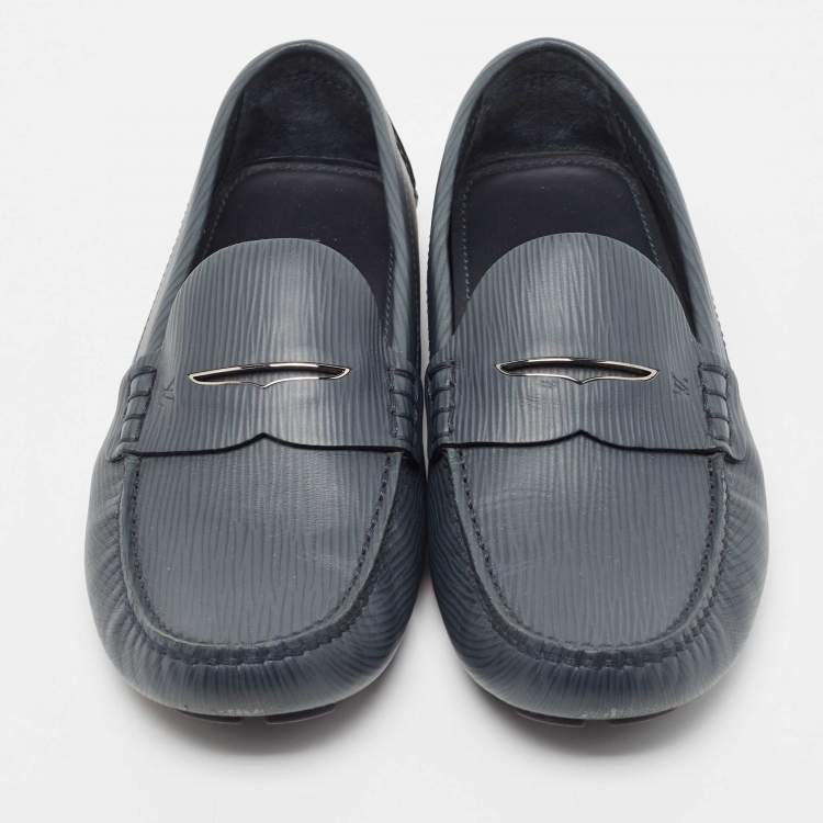 Pre Owned Louis Vuitton Grey Leather Monte Carlo Loafers Size 43