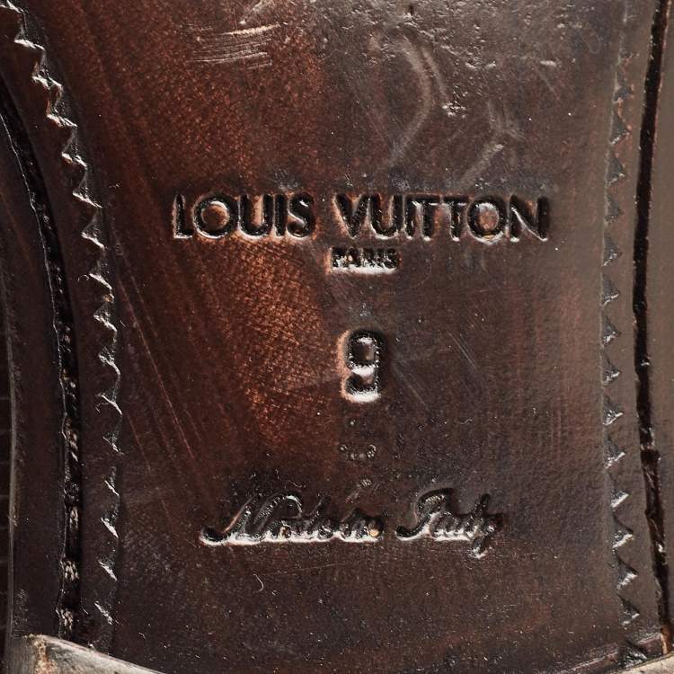 Pre Owned Louis Vuitton Brown Damier Leather Slip On Loafers Size 43
