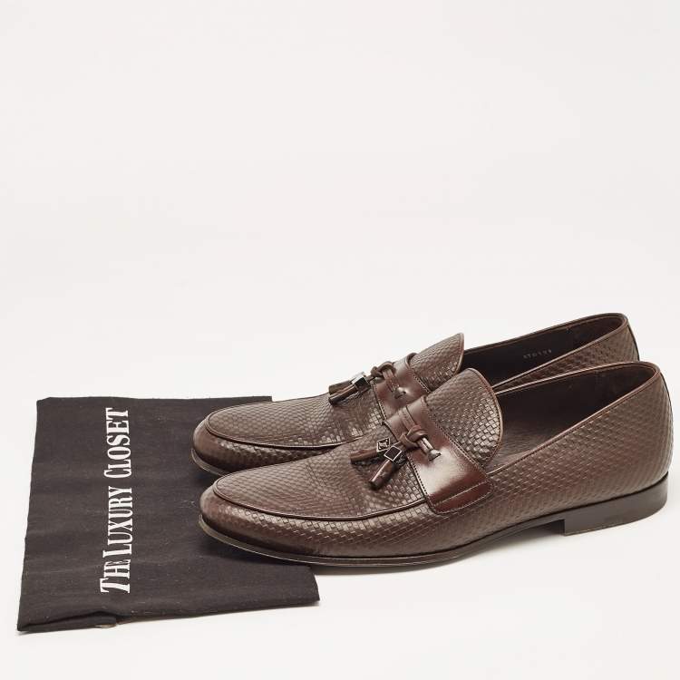 Pre Owned Louis Vuitton Brown Damier Leather Slip On Loafers Size 43