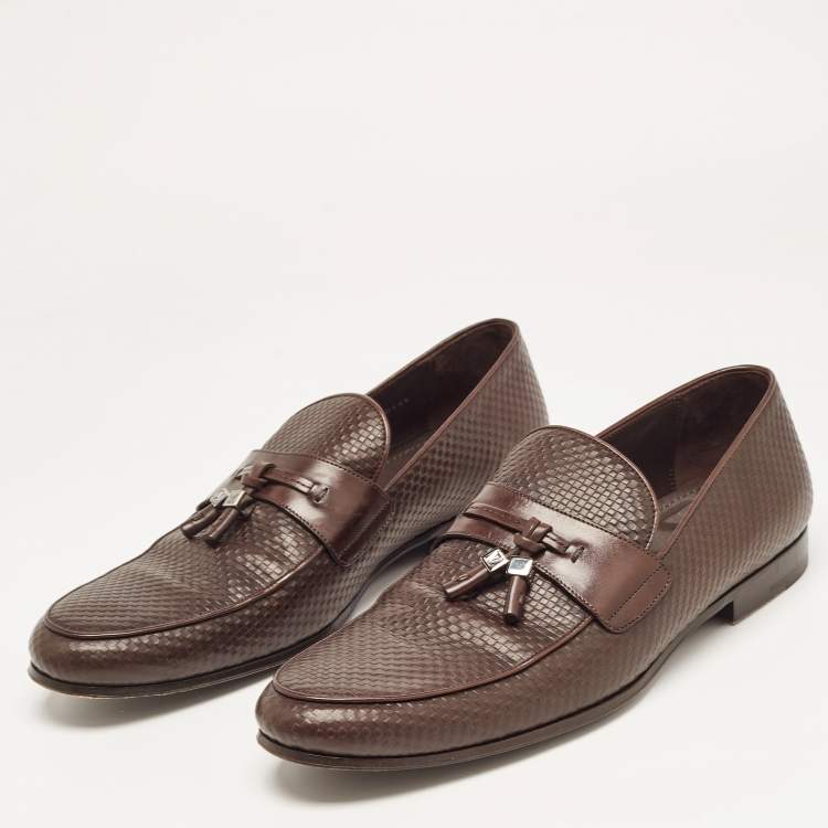 Pre Owned Louis Vuitton Brown Damier Leather Slip On Loafers Size 43
